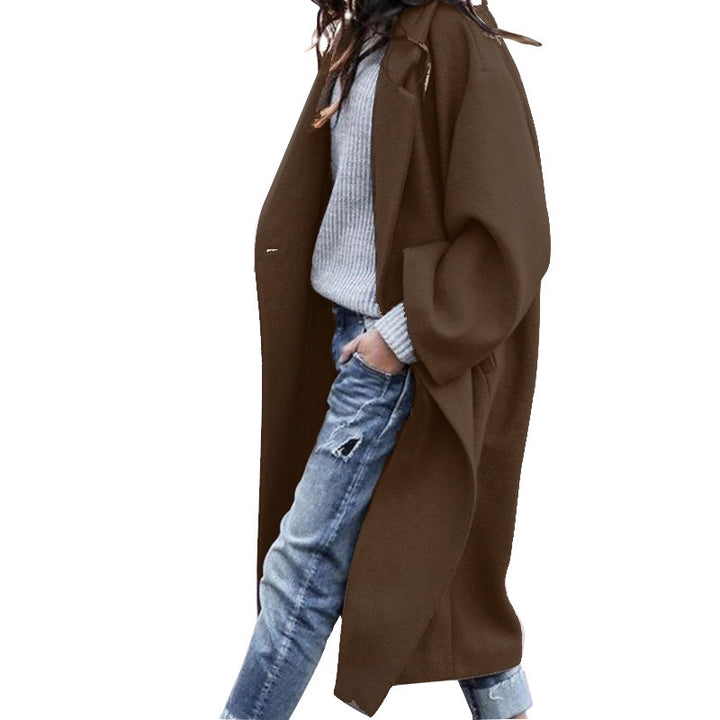 Casual Long Jacket With Pockets Solid Color Single Breasted Lapel Woolen Coat For Women Warm Winter Clothing-Women's Outerwear 2023-Zishirts