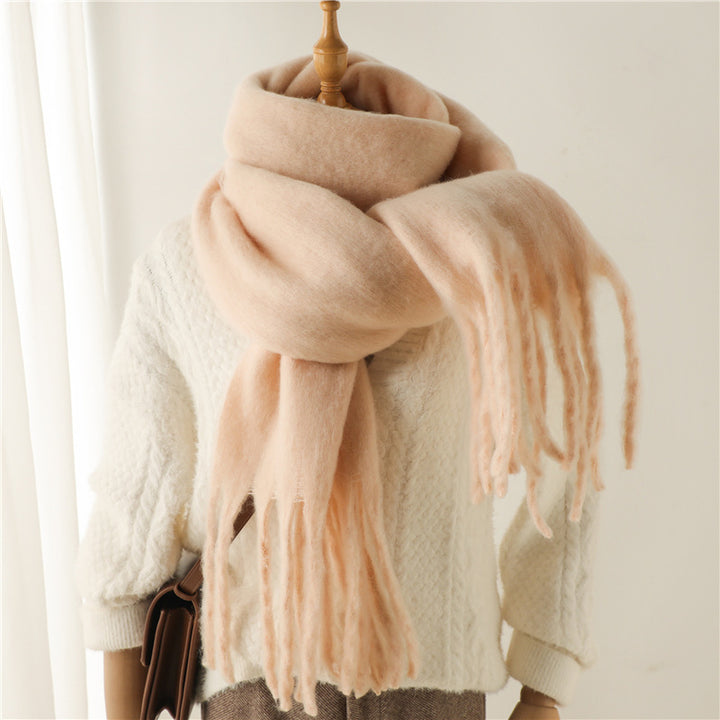 Solid Color Versatile Winter Warm Extended Tassel Scarf-Scarves & Wraps-Zishirts