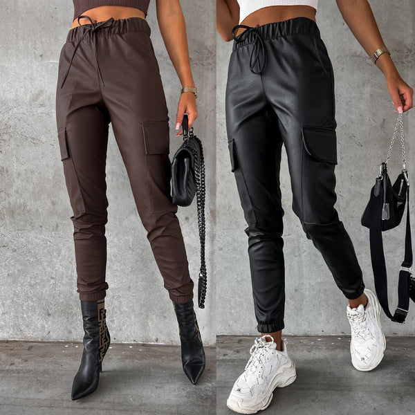 Women's Waist-tight Street Tether Leather Pants-Suits & Sets-Zishirts