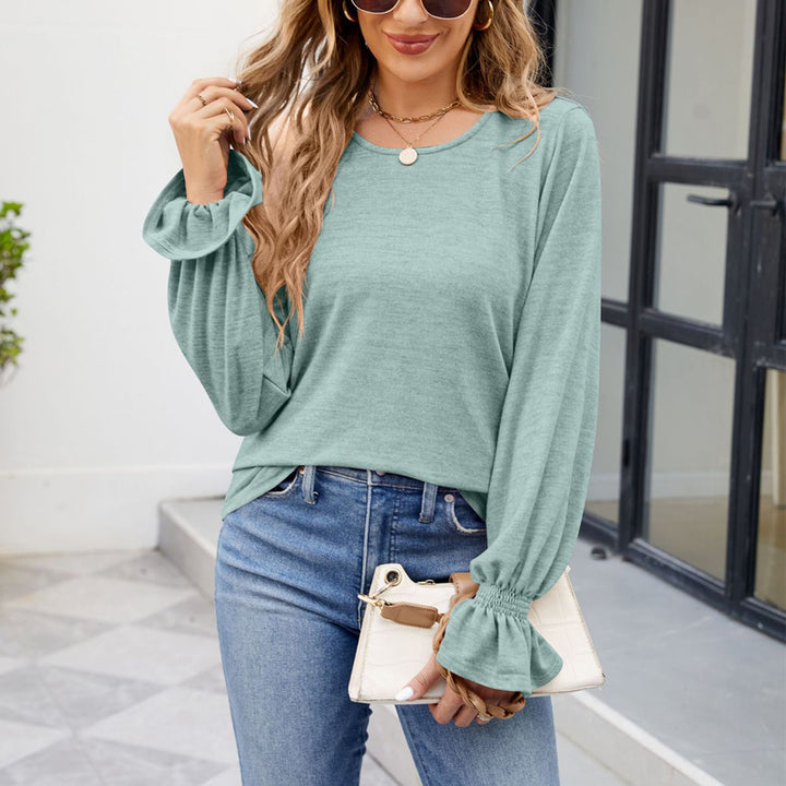 Autumn And Winter New Solid Color Round Neck Loose Long-sleeved T-shirt-Blouses & Shirts-Zishirts
