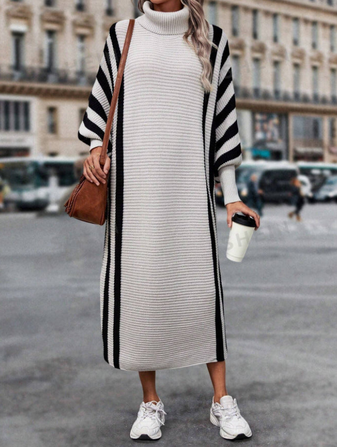 Casual Unisex Style Striped Long Knitted Dress-Lady Dresses-Zishirts