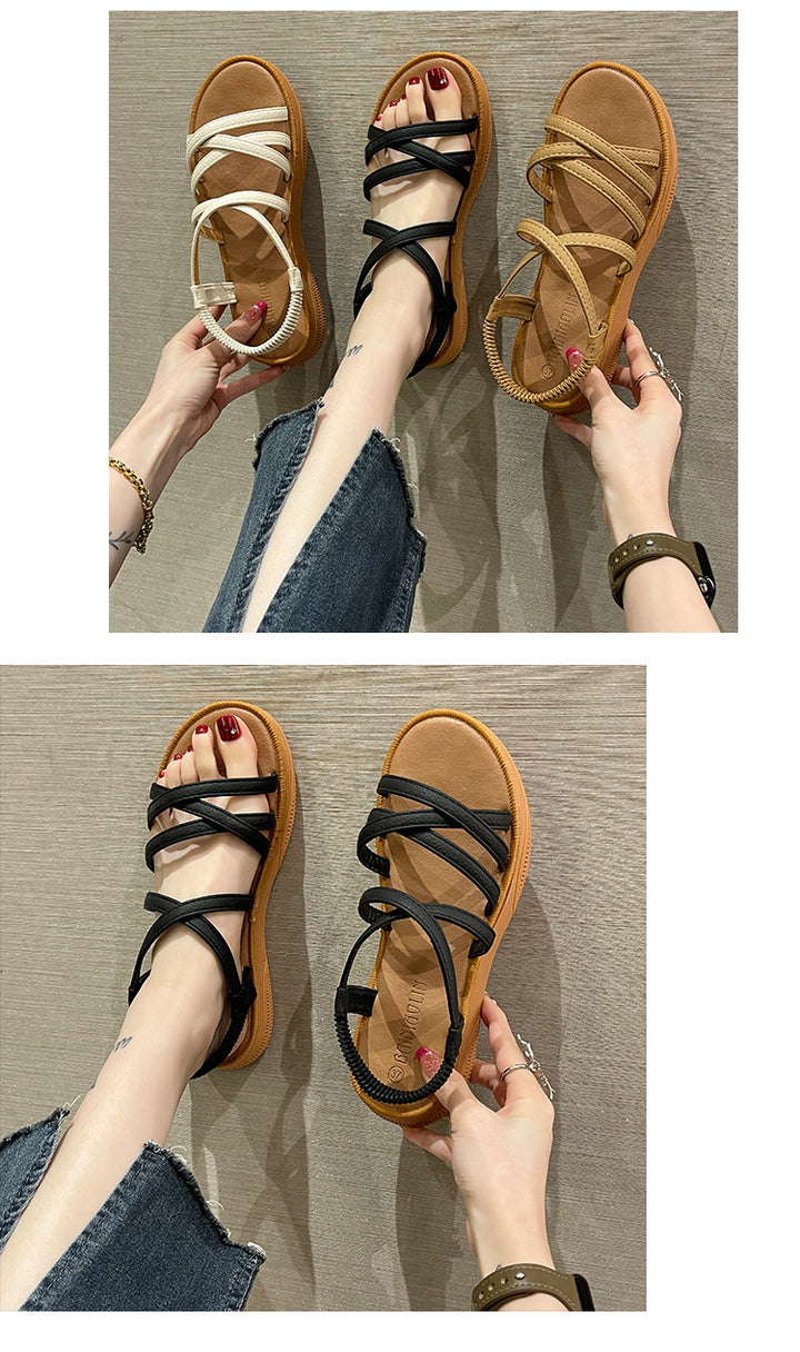 Elastic Band Cover Flat Strap Sandals-Womens Footwear-Zishirts