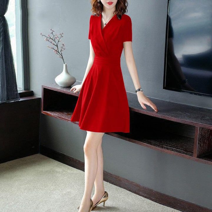 Mid-length Waist Skimming Small Black Dress Women-Suits & Sets-Zishirts