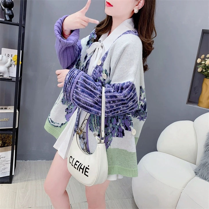 Retro Ethnic Style Knitted Cardigan For Women Loose Sweater Coat-Sweaters-Zishirts