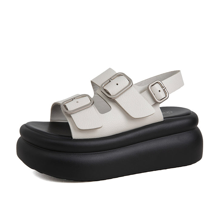 Women's Platform Sandals With Belt Buckle-Womens Footwear-Zishirts