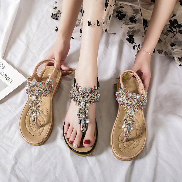 Bohemian L Fashion Rhinestone Flat Sandals-Womens Footwear-Zishirts