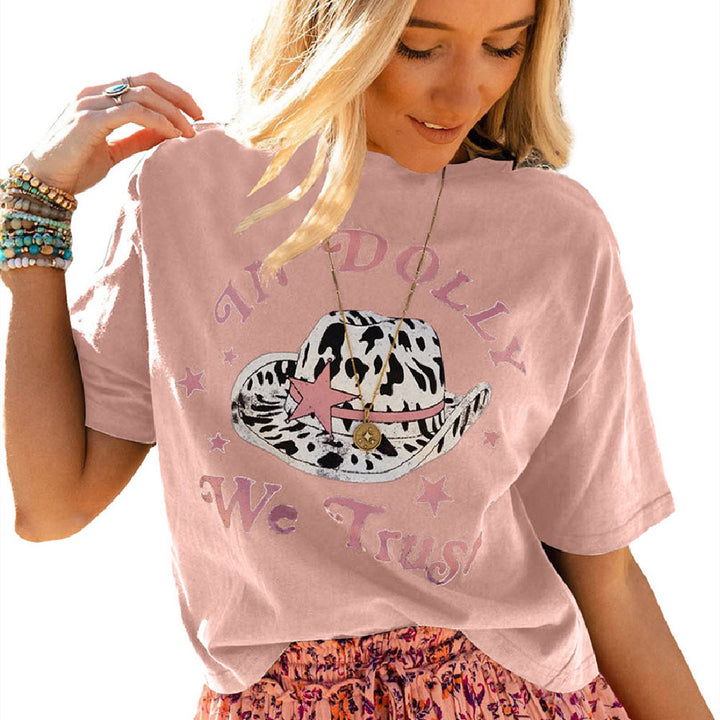 Fashion Letter Print Short-sleeve-Blouses & Shirts-Zishirts