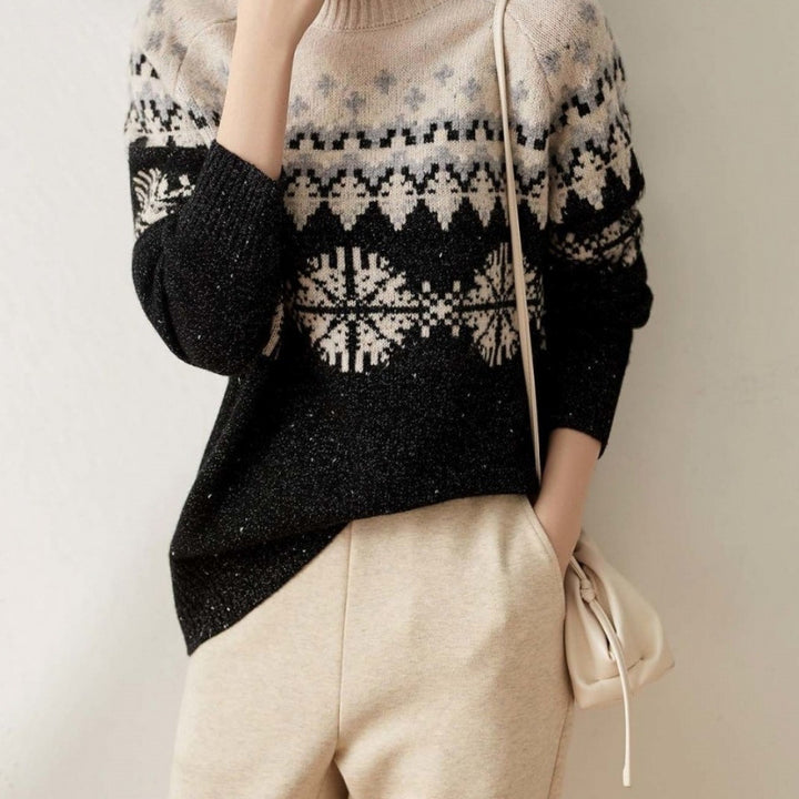 Autumn And Winter Spring New Half Turtleneck Knitted Snowflake Retro Loose Sweater-Jackets-Zishirts