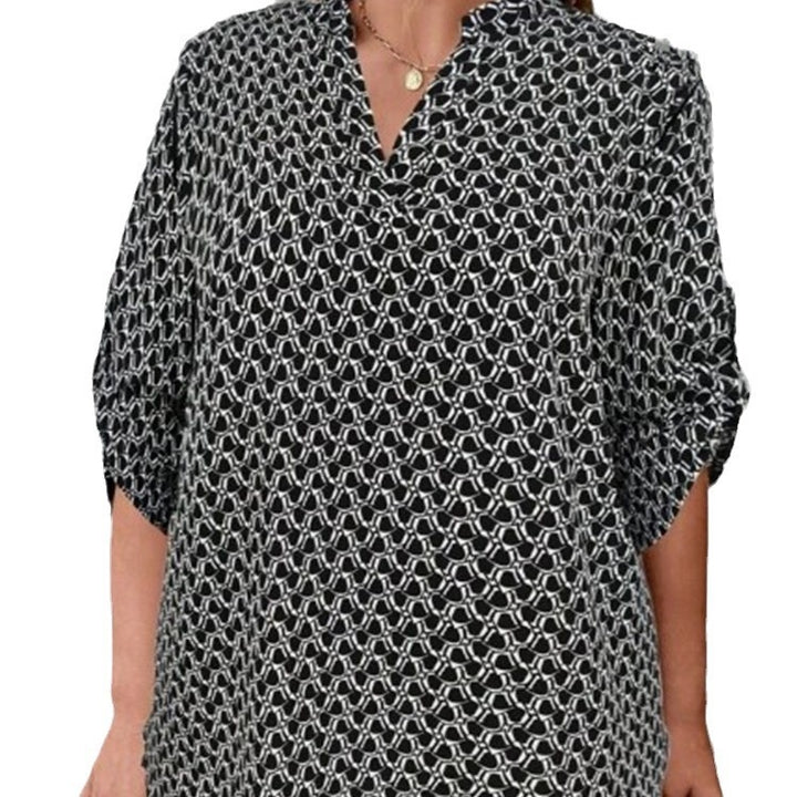 Loose Plus Size Print Hemming Sleeve Button-free Shirt-Womens 2024 March-Zishirts