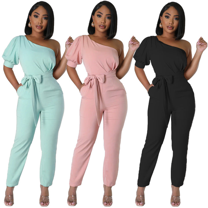 Fashion One Shoulder High Waist Slim Tapered Women's Jumpsuit-Suits & Sets-Zishirts