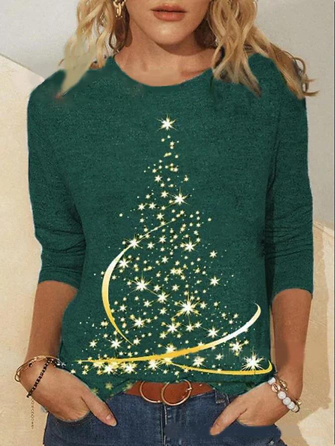 3d Digital Printing Christmas Women's Long-sleeved T-shirt Round Neck-Women's Outerwear 2023-Zishirts