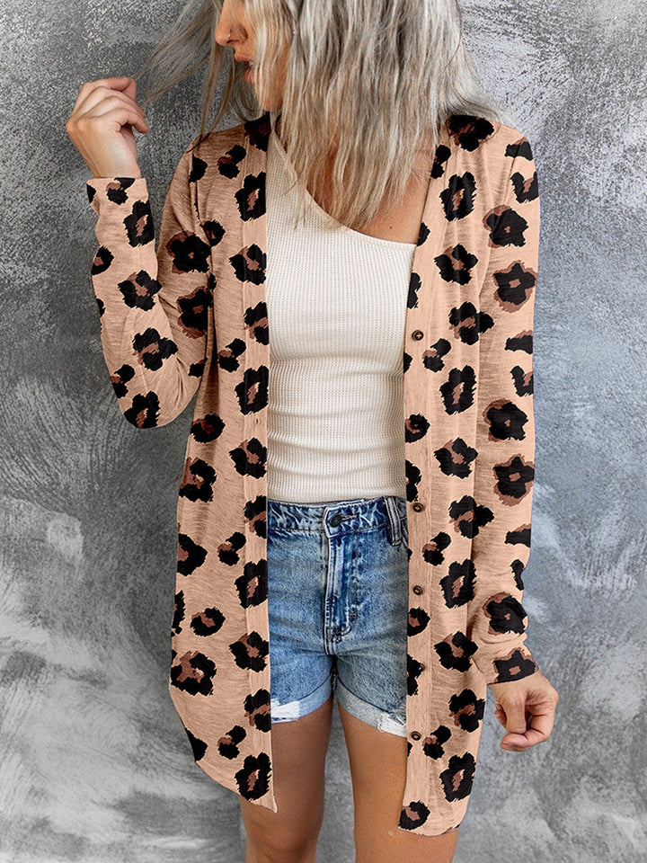 Long European And American Personalized Leopard Print Long-sleeved Cardigan Loose Sweater-Sweaters-Zishirts