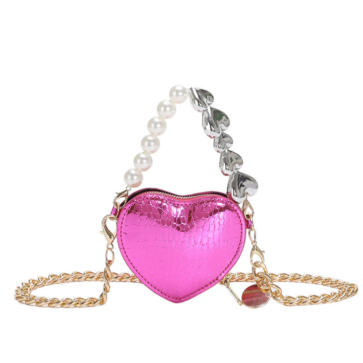 Mini Love-shape Pearls Handbag 2023 Fashion Cute Chain Lipstick Bag Women's Bright Candy Color Shoulder Messenger Bag-Women's Bags-Zishirts