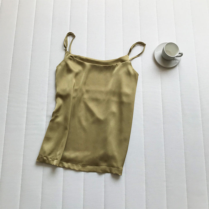 Summer New Inner Wear Single Wear Textured Satin Spaghetti Strap Small Sling Vest For Women-Blouses & Shirts-Zishirts