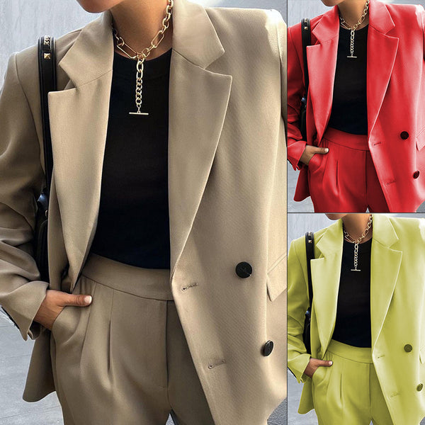 Women's Fashion Temperament Pure Color Suit Pants Suit Two-piece Set-Suits & Sets-Zishirts