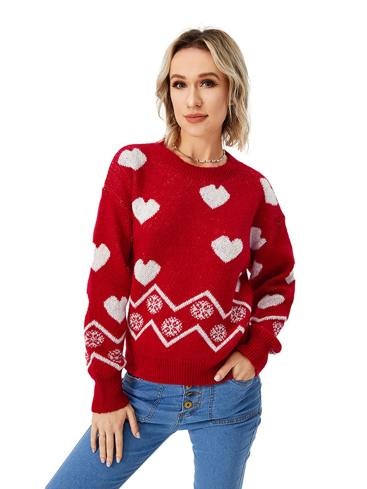 Women's Loose Casual Cozy Heart Sweater-Sweaters-Zishirts