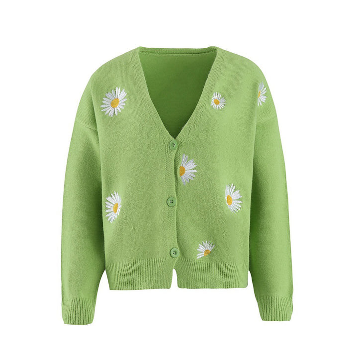 Women's Single Breasted Sweater Chrysanthemum Embroidered Cardigans Coat Clothes-Sweaters-Zishirts