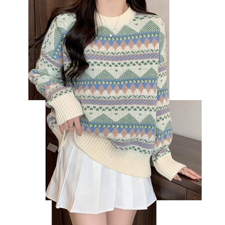 Soft Glutinous Ancient Pullover Knitted Long Sleeve Sweater-Women's Outerwear 2023-Zishirts