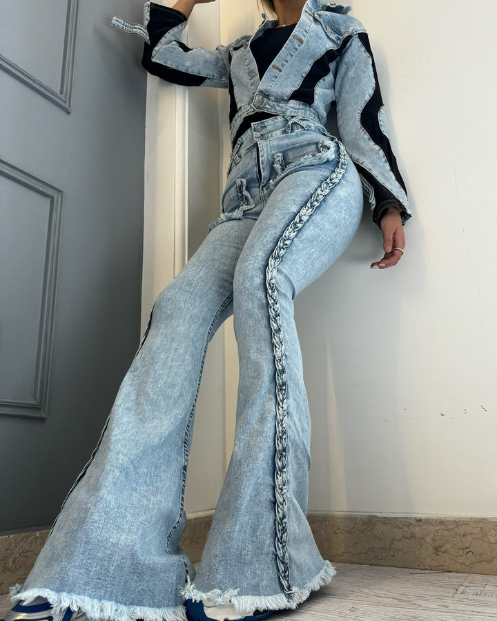 High Waist All-matching Twist Elastic Denim Bell-bottom Pants-Woman Jeans-Zishirts