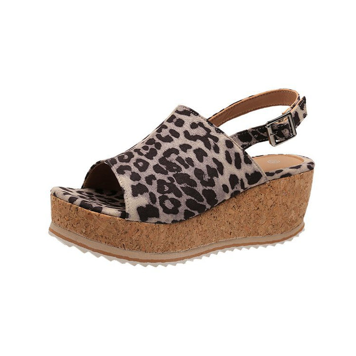 Leopard Wedge Sandals Women's Outer Wear European And American Large Size-Womens Footwear-Zishirts