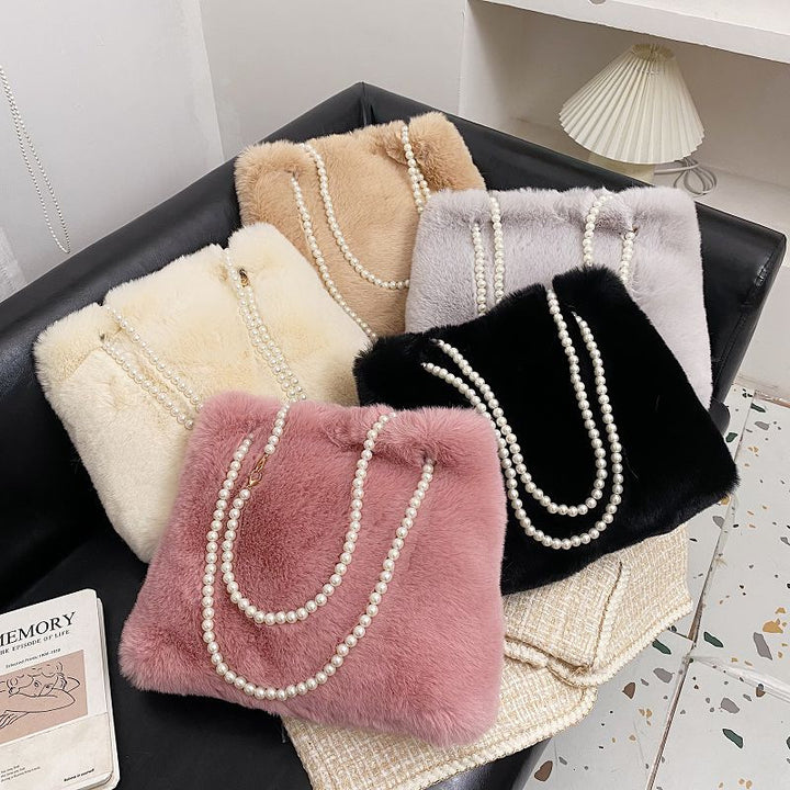 Women's Fashion Plush Pearl Shoulder Bag-Women's Bags-Zishirts