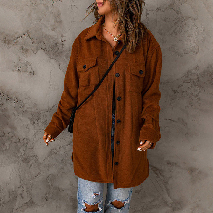 Women's Corduroy Solid Color Single Breasted Casual Lapel Woolen Jacket-Jackets-Zishirts