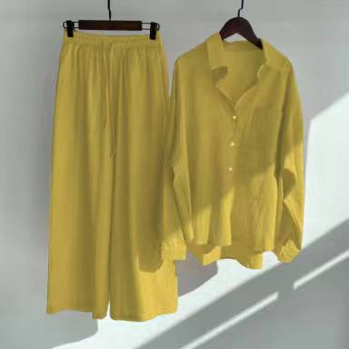 Women's 2-piece Retro Plus Size Shirt Outfit High Waist Loose Trousers-Suits & Sets-Zishirts