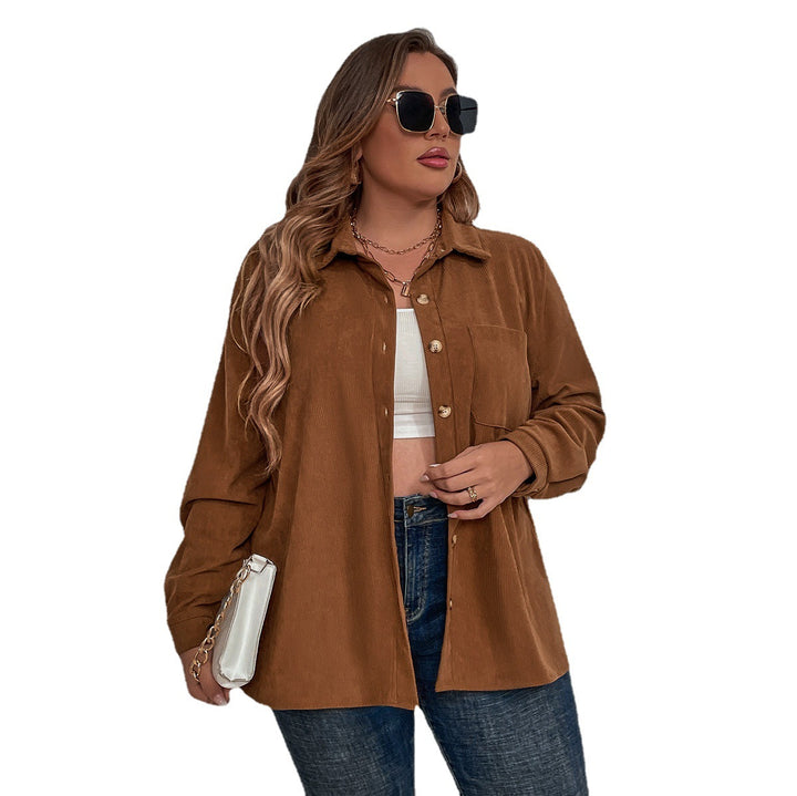 Women's Corduroy Long-sleeved Shirt-Women's Outerwear 2023-Zishirts