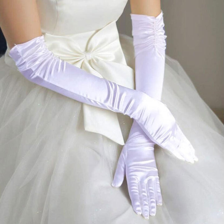 Double-row Beaded Satin Sun Protection Scar Cover Up Oversleeve Bridal Wedding Gloves-Women's Outerwear 2023-Zishirts