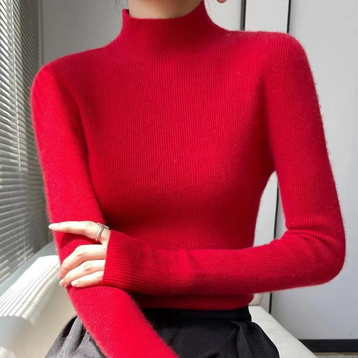 Warm Long Sleeves Knitted Half Turtleneck Women's Base Shirt-Sweaters-Zishirts