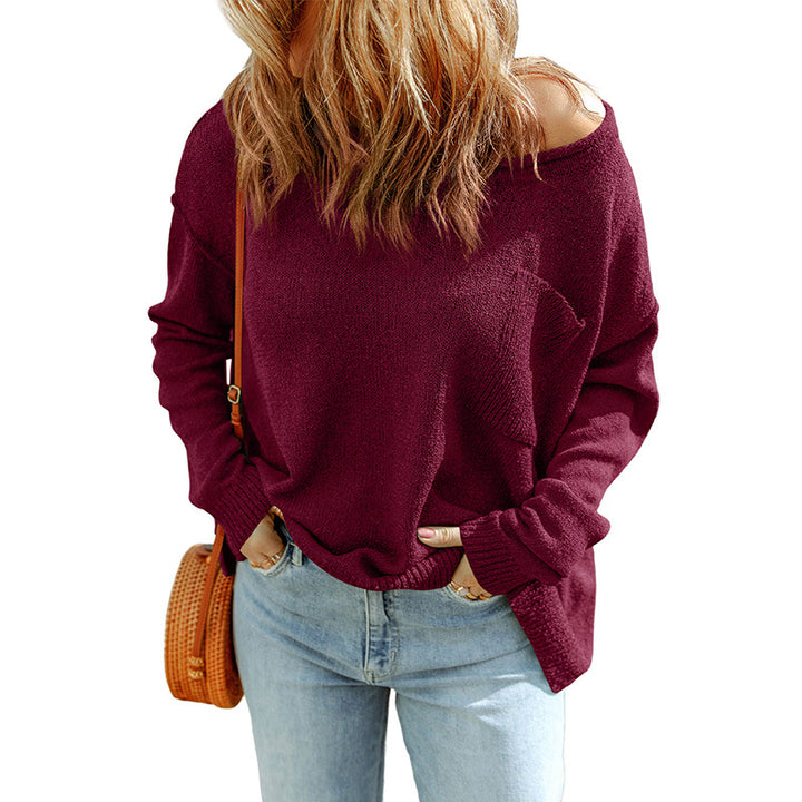 Solid Color Sweater Women's European And American Leisure-style Thread Knitted Long Sleeve-Sweaters-Zishirts