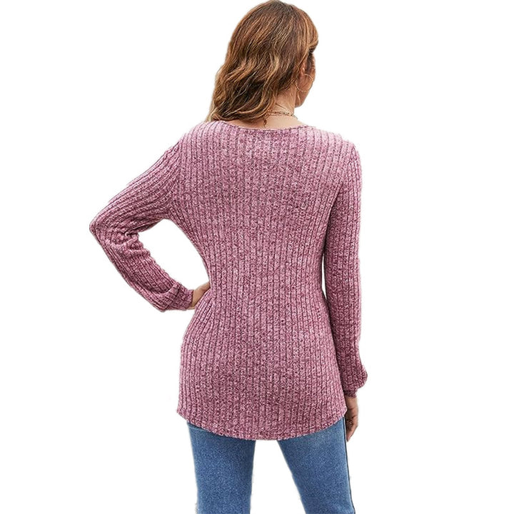 Women's Plus Size Long Sleeve V-neck Casual Top-Sweaters-Zishirts