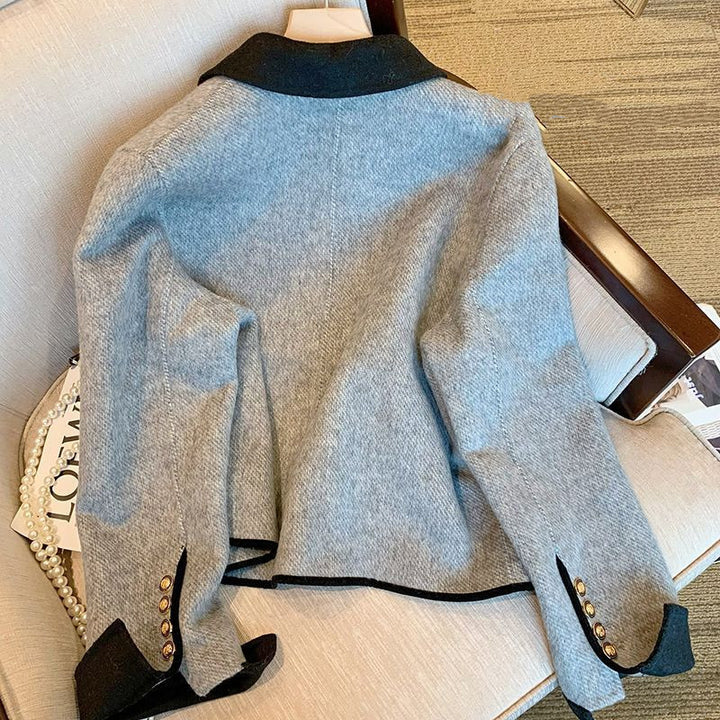 Gray Woolen Thick Coat Women's Elegant Jacket-Jackets-Zishirts