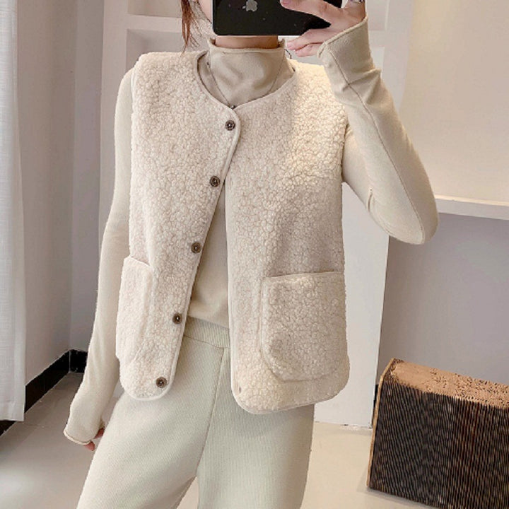 Women's Outer Wear Short Loose Lamb Wool Vest-Women's Outerwear 2023-Zishirts