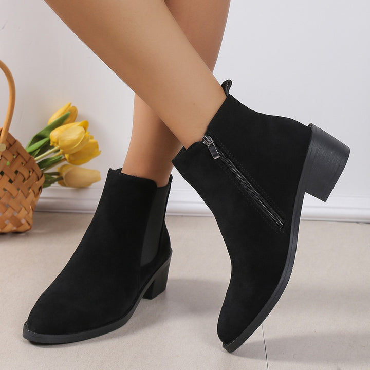 Women's Fashion Ankle Boots With Side Zipper Chunky Heel Boots Slip On Comfortable Solid Color Shoes-Womens Footwear-Zishirts