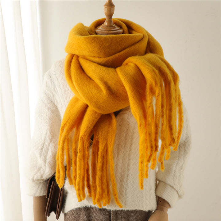 Solid Color Versatile Winter Warm Extended Tassel Scarf-Scarves & Wraps-Zishirts