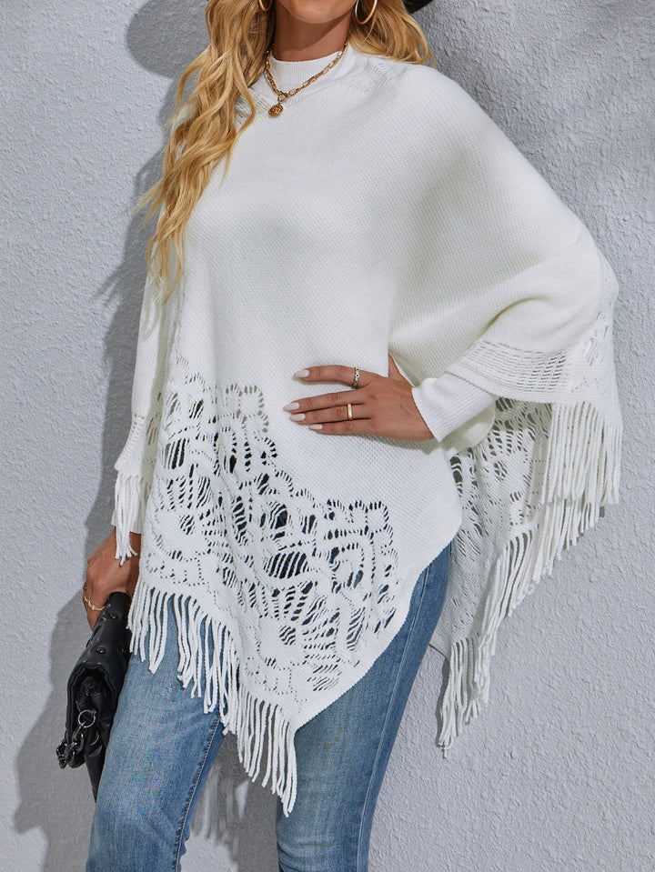 Women's Mid-length Lace Tassel Shawl Sweater-Sweaters-Zishirts