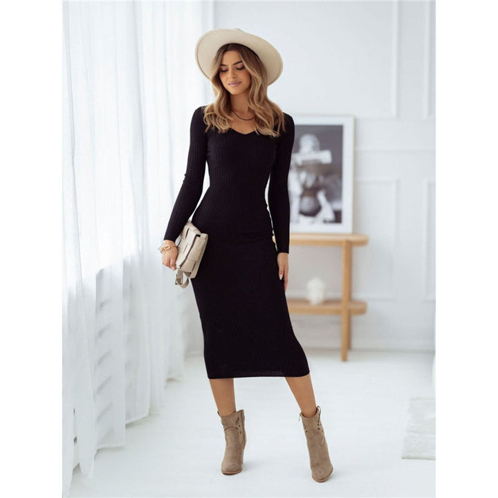 Women's Midi Dress Solid Color Knitted Dress-Lady Dresses-Zishirts