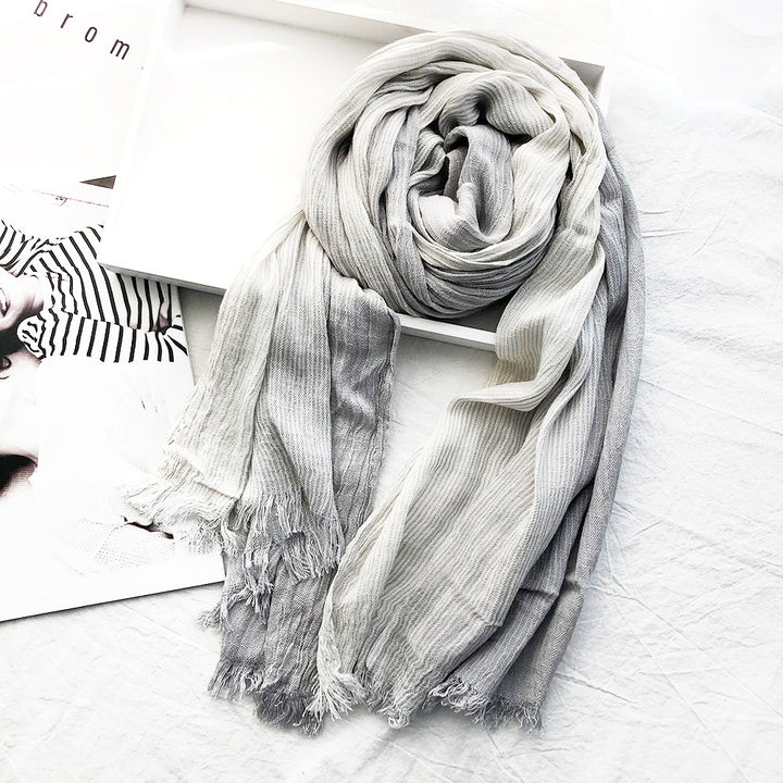 Women's Striped Cotton And Linen Scarf Shawl-Scarves & Wraps-Zishirts