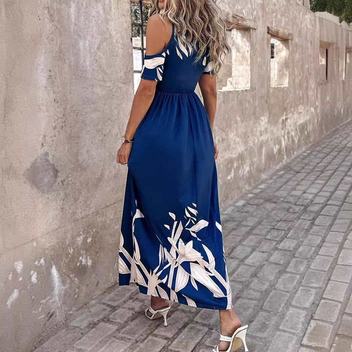 Fashion Shoulder-baring Printed Waist-controlled Long Dress-Lady Dresses-Zishirts