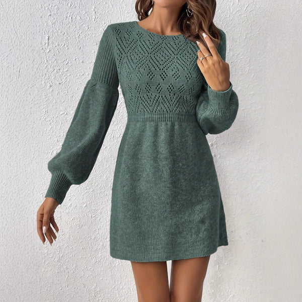 Women's Solid Color Skinny Knit Sweater Long Sleeve Dress-Lady Dresses-Zishirts