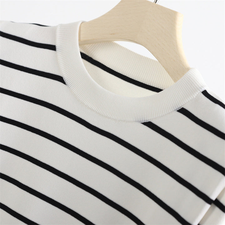 Right-angle Shoulder Sleeveless Striped Ice Silk Round Neck Vest Top Sweater-Sweaters-Zishirts