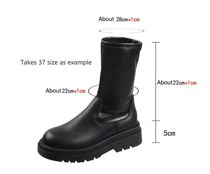 Thick Sole Knee High Boots For Women Chunky Heel Black Long Boots Leather Knight Boots Fashion Winter Shoes-4-Zishirts