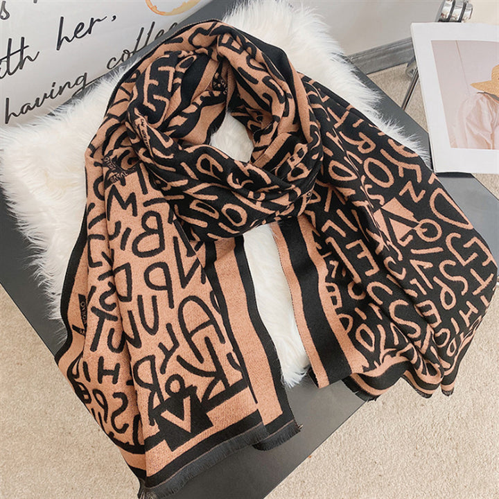 Letter Cashmere Scarf Women's Fashion Versatile Elegant Shawl-Scarves & Wraps-Zishirts