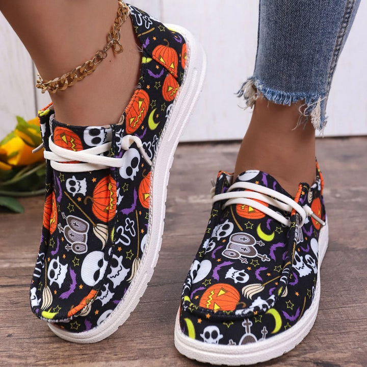 Halloween Pumpkin Print Ghost European And American Flat Canvas Casual Shoes-Womens Footwear-Zishirts