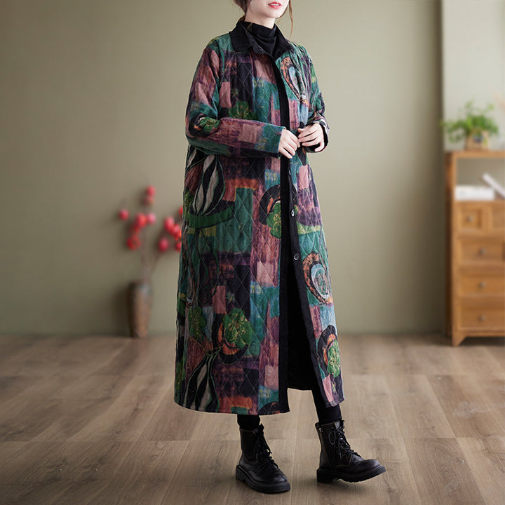 New Vintage Ethnic Print Loose Long Sleeve Coat For Women-Jackets-Zishirts