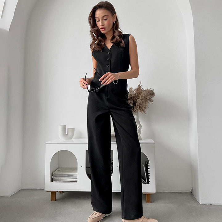 Women's Graceful And Fashionable Vest High Waist Straight Pants Suit-Suits & Sets-Zishirts