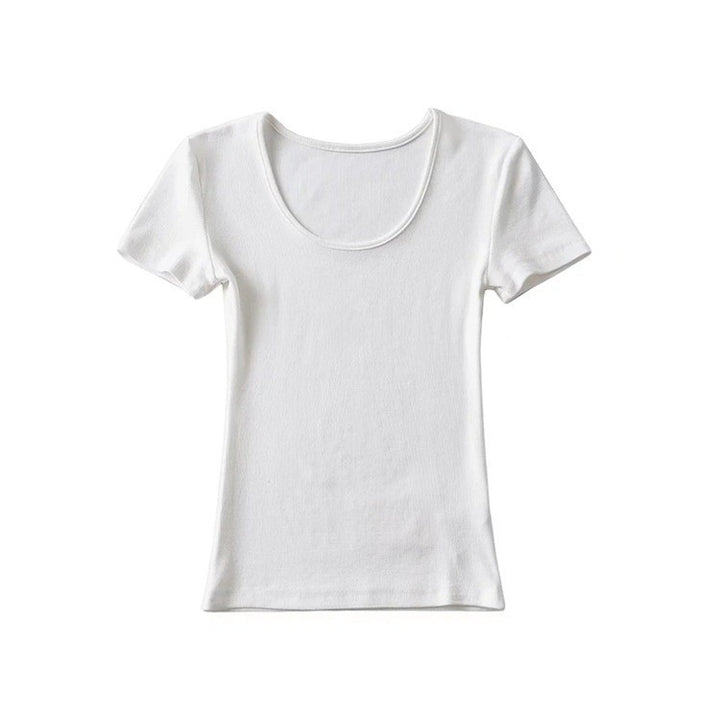 Women's Solid Color Round Neck Pullover Short Sleeve T-shirt-Womens 2024 March-Zishirts