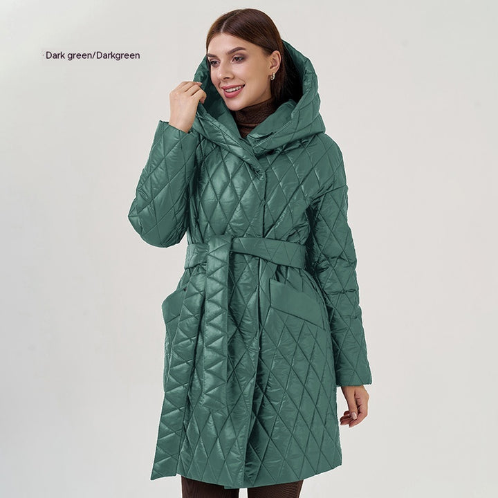 Women's Cotton-padded Jacket Slim-fit Lace Up Lapel Long-sleeved Coat-Jackets-Zishirts