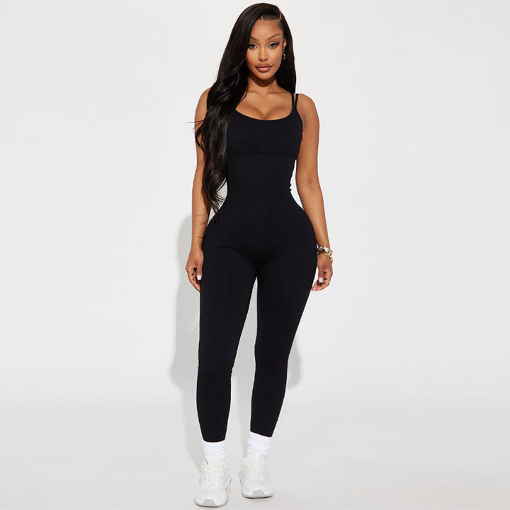 Women's Ribbed Backless Slim Fit Sports Jumpsuit-Women's Outerwear 2023-Zishirts